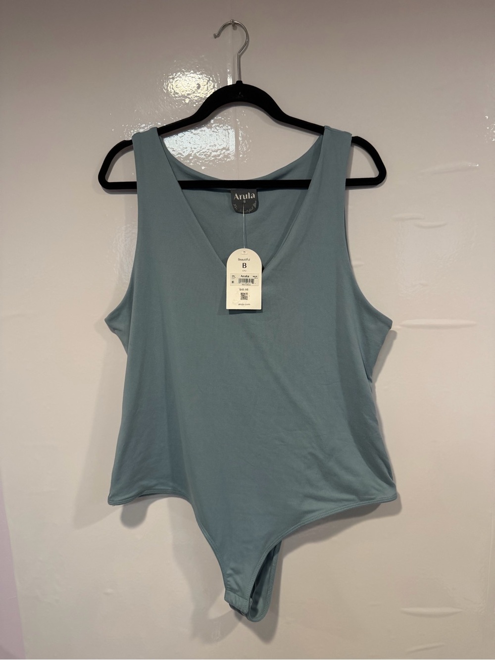 Arula Dusty Blue V-Neck Sleeveless Soft Bodysuit New